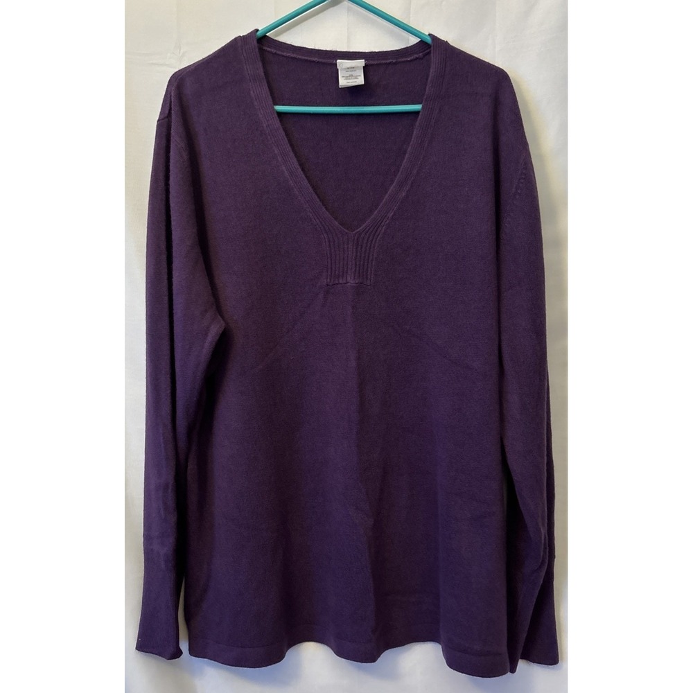 Women's Minimalist Sweater 4X Purple Lightweight V Neck‎ Layering